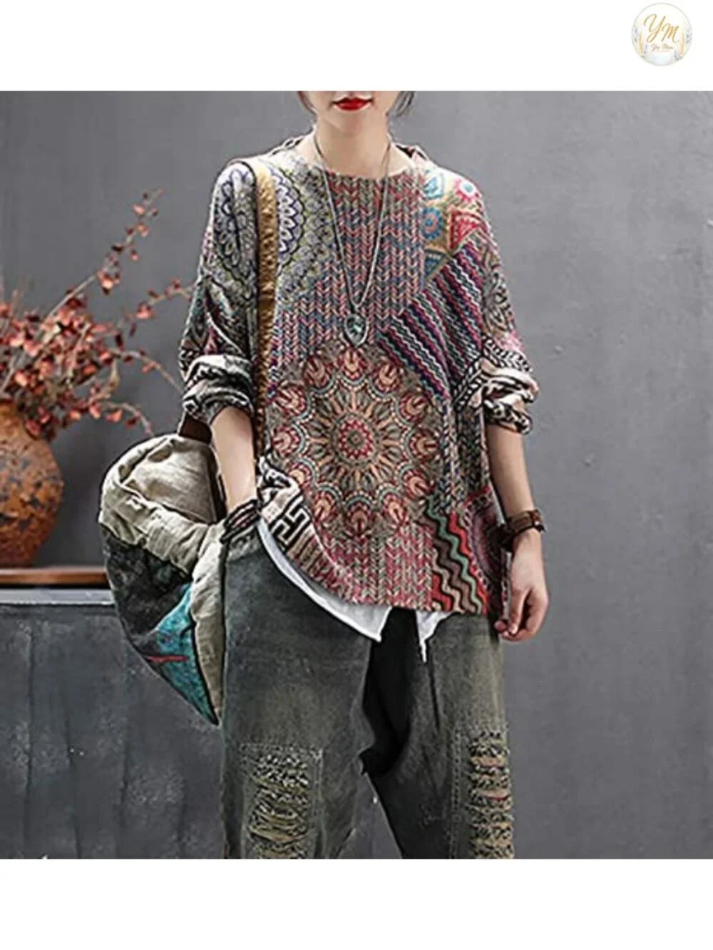 Oversized Graphic Cat Print Pullover Sweater - Cozy Cotton Wool Knit Tunic